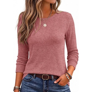 Ekouaer Womens Long Sleeve Shirts Casual Crewneck Tops Fall Clothes(Wine Red)