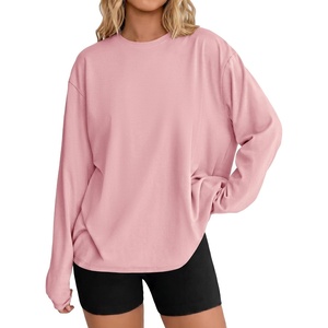 Ekouaer Womens Oversized Long Sleeve Cotton Shirts Crew Neck Fall Tops(Pink)