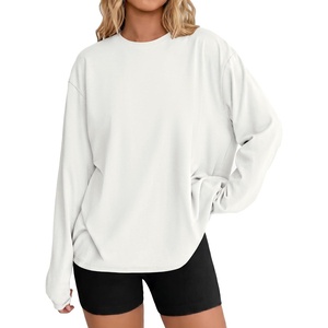 Ekouaer Womens Oversized Long Sleeve Cotton Shirts Crew Neck Fall Tops(White)