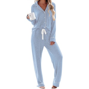 Ekouaer Women’s Pajamas Long Sleeve Loungewear Casual Button Down Pjs(Blue)