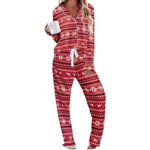 Ekouaer Women’s Pajamas Long Sleeve Loungewear Casual Button Down Pjs(Christmas Pattern)