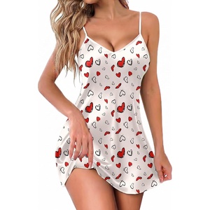 Ekouaer Women’s Satin Chemise Nightgown Sleeveless Slip Sleepwear S-2XL(Heart Red)