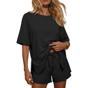 Ekouaer Womens Two Piece Sets Summer Lounge Set Matching Outfits(Black)