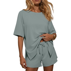 Ekouaer Womens Two Piece Sets Summer Lounge Set Matching Outfits(Gray Green)