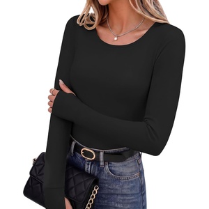 Long Sleeve Shirts for Women Thumb Hole Fitted Tops Thermal Layering Tees(Black)