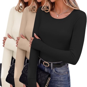 Long Sleeve Shirts for Women Thumb Hole Fitted Tops Thermal Layering Tees(Black/Khaki/Beige)