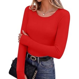 Long Sleeve Shirts for Women Thumb Hole Fitted Tops Thermal Layering Tees(Red)
