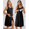 Ekouaer Nursing Gown and Robe Set Labor Delivery Nightgown Hospital Dress(Black)