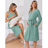 Ekouaer Nursing Gown and Robe Set Labor Delivery Nightgown Hospital Dress(Celadon Green)
