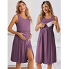 Ekouaer Nursing Gown and Robe Set Labor Delivery Nightgown Hospital Dress(Gray Purple)