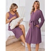 Ekouaer Nursing Gown and Robe Set Labor Delivery Nightgown Hospital Dress(Gray Purple)