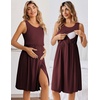 Ekouaer Nursing Gown and Robe Set Labor Delivery Nightgown Hospital Dress(Maroon)