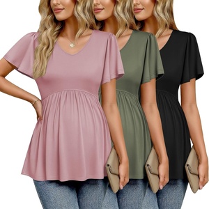 Ekouaer Maternity Shirts 3 Packs Summer Pregnancy Clothes Tops for Work(Black/Army Green/Dirty Pink)