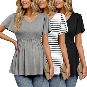 Ekouaer Maternity Shirts 3 Packs Summer Pregnancy Clothes Tops for Work(Black/Grey/White)