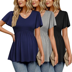 Ekouaer Maternity Shirts 3 Packs Summer Pregnancy Clothes Tops for Work(Black/Navy Blue/Grey)