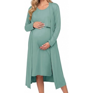 Ekouaer Nursing Gown and Robe Set Labor Delivery Nightgown Hospital Dress(Celadon Green)