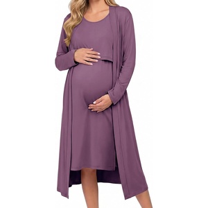 Ekouaer Nursing Gown and Robe Set Labor Delivery Nightgown Hospital Dress(Gray Purple)