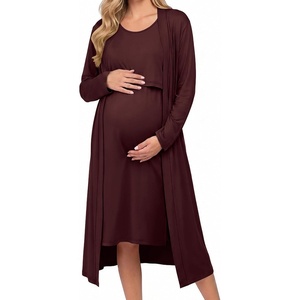 Ekouaer Nursing Gown and Robe Set Labor Delivery Nightgown Hospital Dress(Maroon)