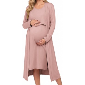 Ekouaer Nursing Gown and Robe Set Labor Delivery Nightgown Hospital Dress(Mauve)