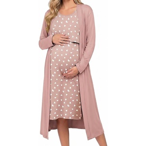 Ekouaer Nursing Gown and Robe Set Labor Delivery Nightgown Hospital Dress(Mauve Heart)