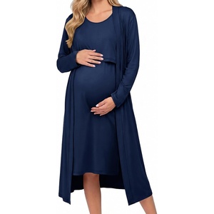 Ekouaer Nursing Gown and Robe Set Labor Delivery Nightgown Hospital Dress(Navy Blue)