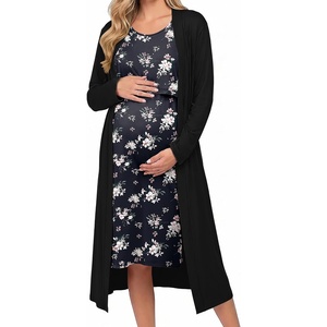 Ekouaer Nursing Gown and Robe Set Labor Delivery Nightgown Hospital Dress(Pink Flower Black)