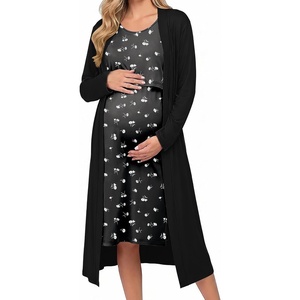Ekouaer Nursing Gown and Robe Set Labor Delivery Nightgown Hospital Dress(White Flower Black)