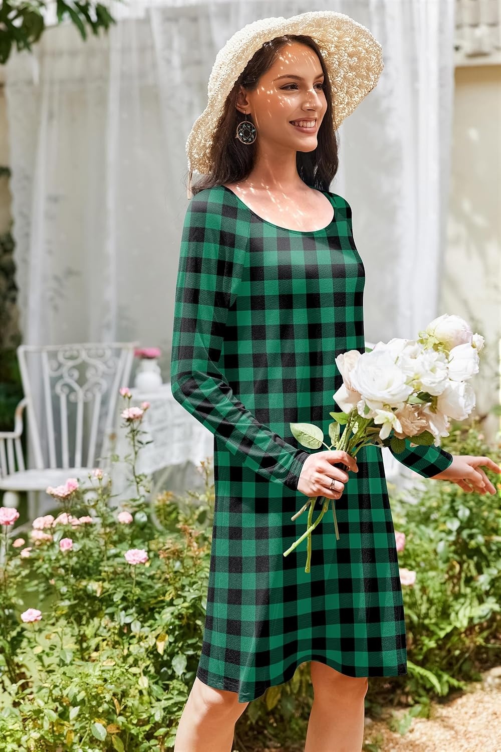 image:imageEkouaer 3 Pack Long Sleeve Nightgowns for Women Casual Sleepwear NightshirtRed Plaid green Plaid white Plaid