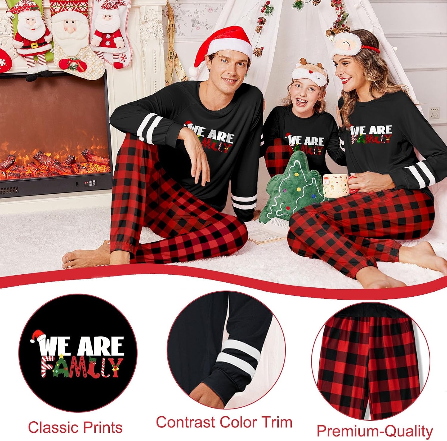 image:imageEkouaer Family Christmas Pajamas Matching Sets Cute Long Sleeve Couple PjsBlack Red Plaid