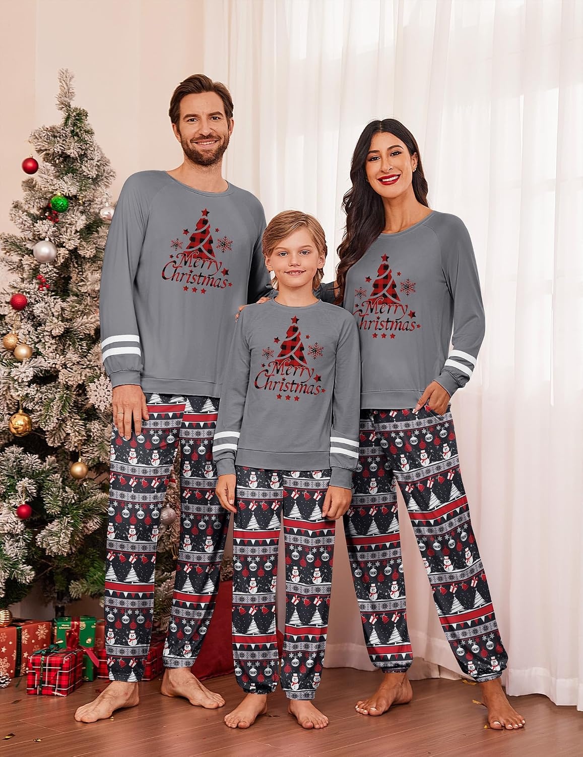image:imageEkouaer Family Christmas Pajamas Matching Sets Cute Long Sleeve Couple PjsGraychristmas Tree