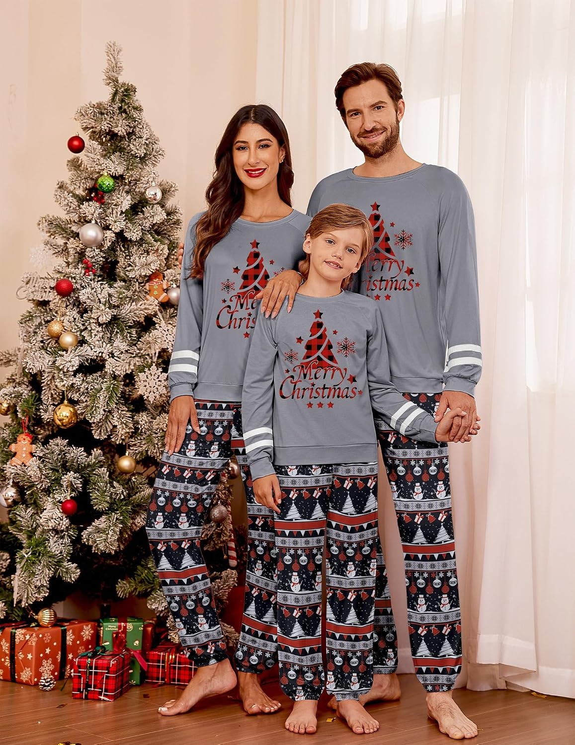 image:imageEkouaer Family Christmas Pajamas Matching Sets Cute Long Sleeve Couple PjsGraychristmas Tree