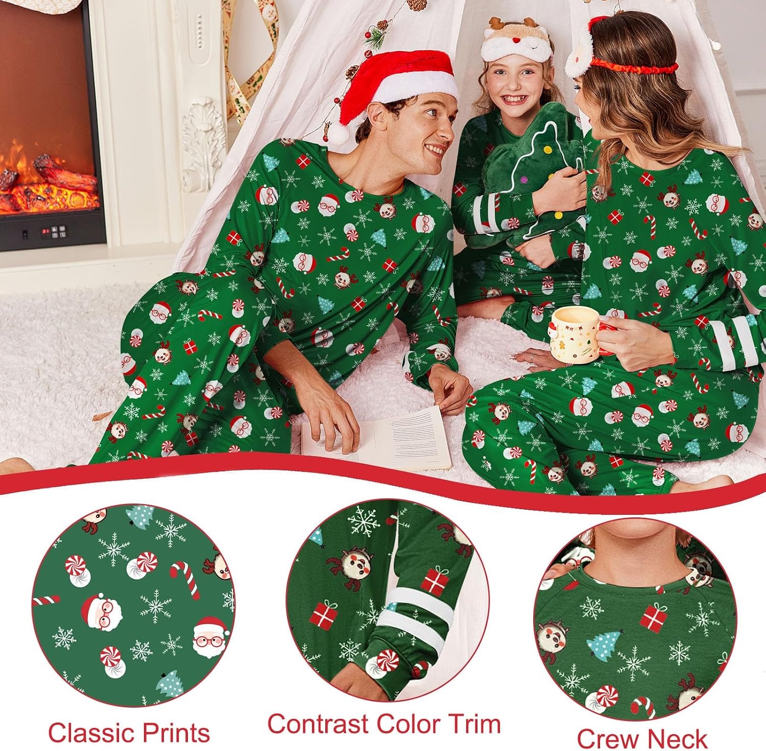 image:imageEkouaer Family Christmas Pajamas Matching Sets Cute Long Sleeve Couple PjsGreenchristmas