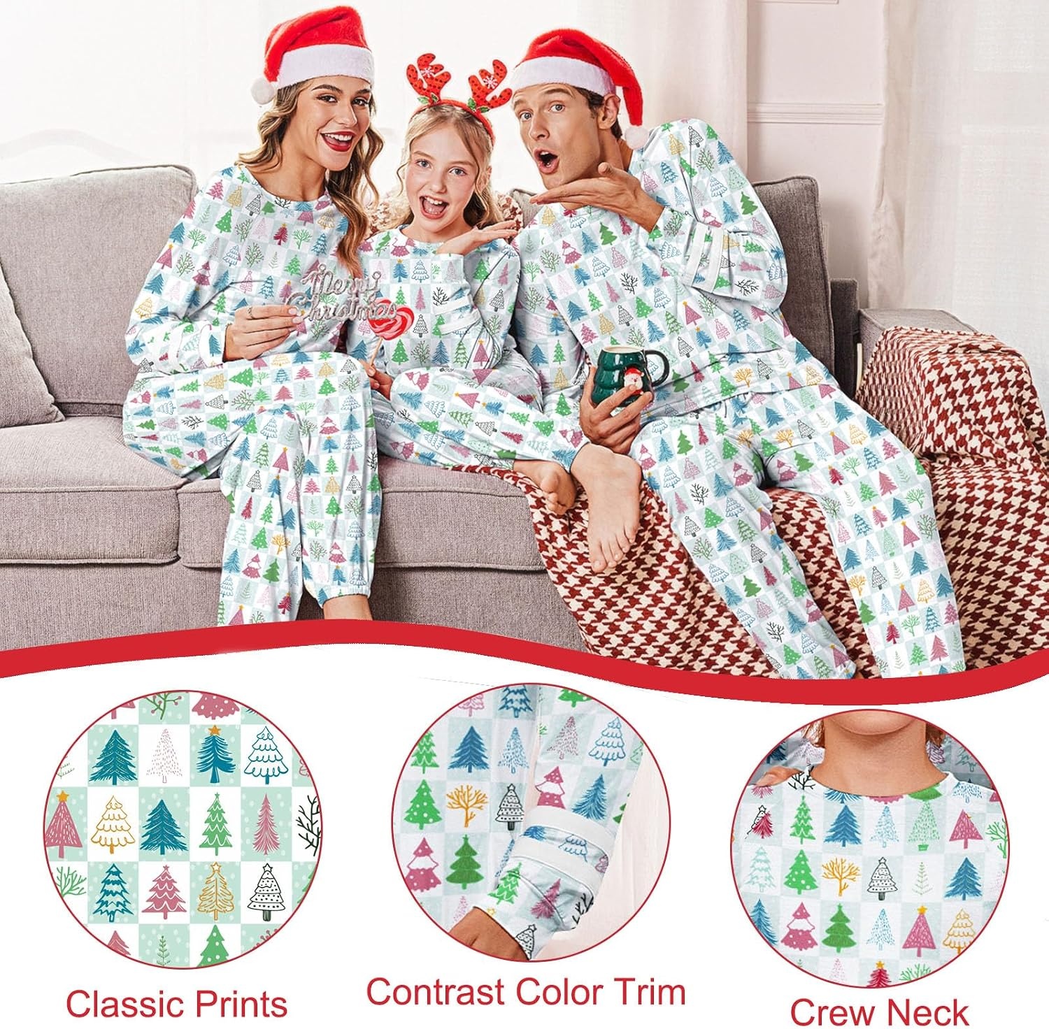 image:imageEkouaer Family Christmas Pajamas Matching Sets Cute Long Sleeve Couple PjsGreenpine Tree