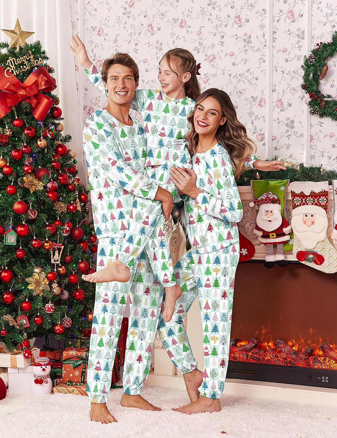 image:imageEkouaer Family Christmas Pajamas Matching Sets Cute Long Sleeve Couple PjsGreenpine Tree