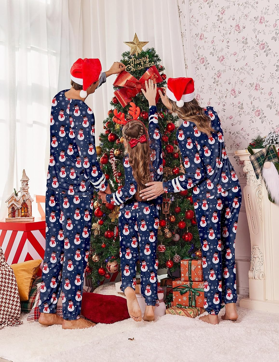image:imageEkouaer Family Christmas Pajamas Matching Sets Cute Long Sleeve Couple PjsNavysnowman