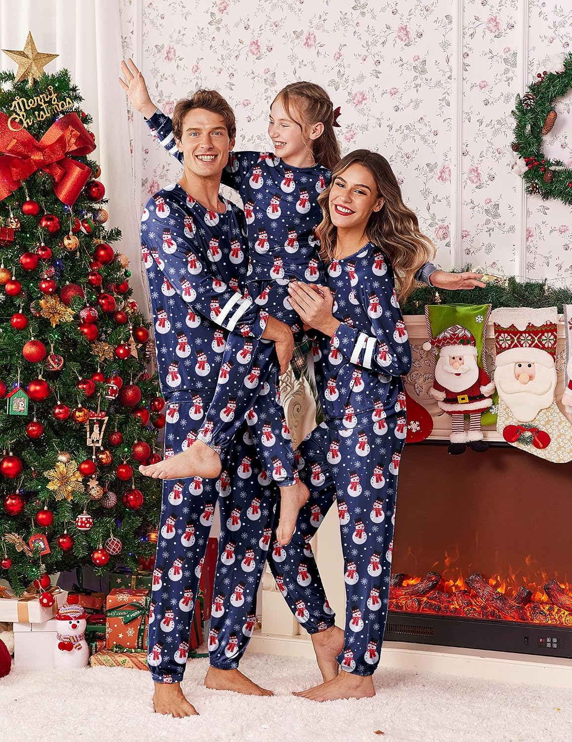 image:imageEkouaer Family Christmas Pajamas Matching Sets Cute Long Sleeve Couple PjsNavysnowman