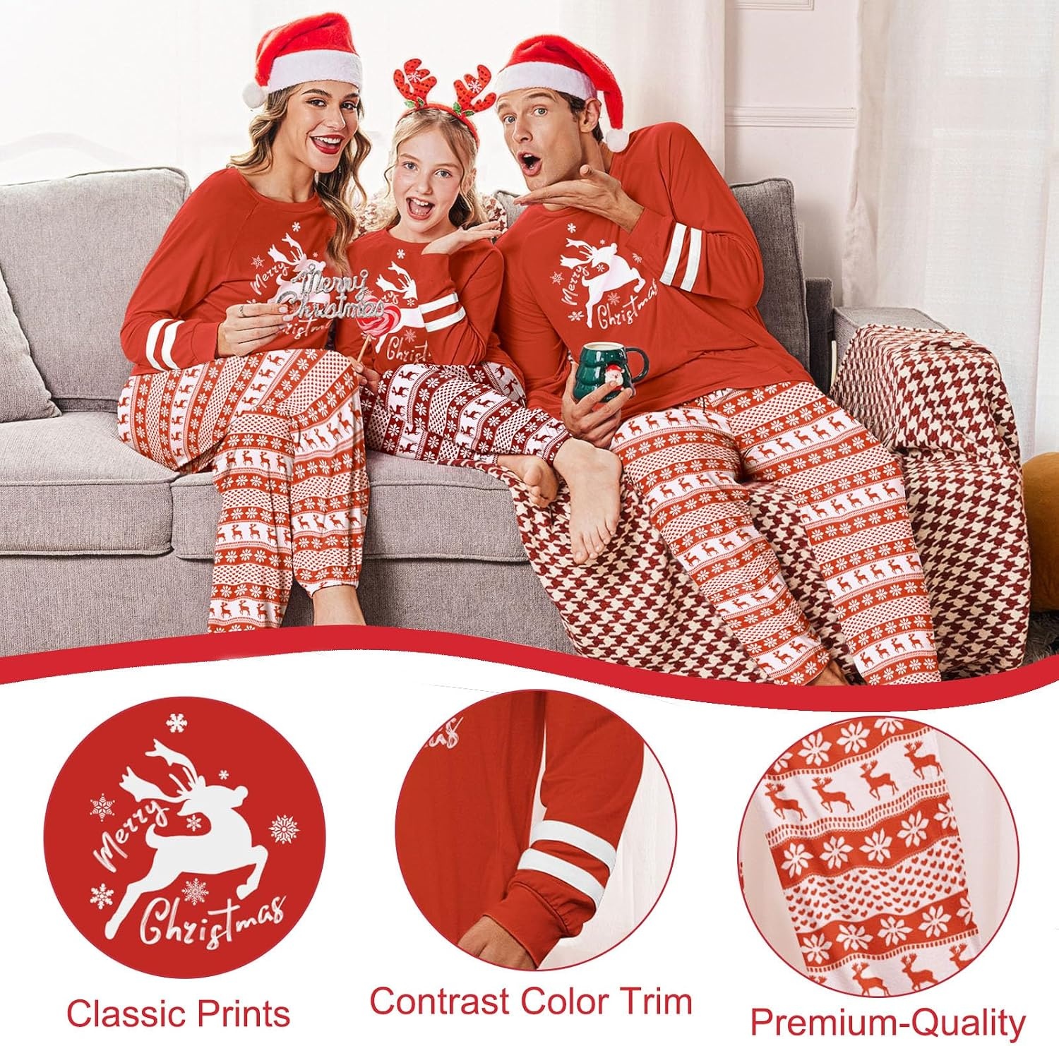 image:imageEkouaer Family Christmas Pajamas Matching Sets Cute Long Sleeve Couple PjsRed Whiteelk