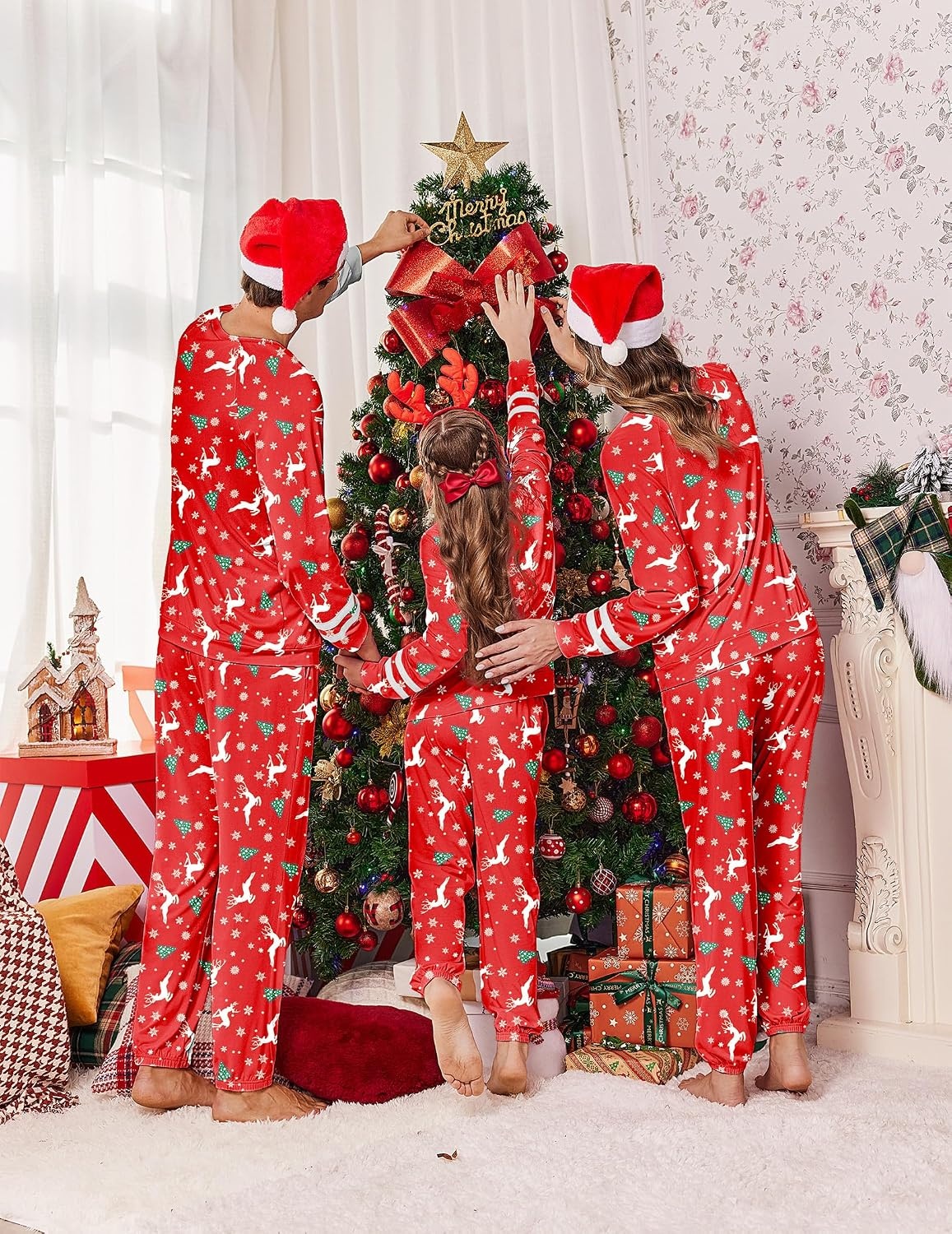 image:imageEkouaer Family Christmas Pajamas Matching Sets Cute Long Sleeve Couple PjsRedelk