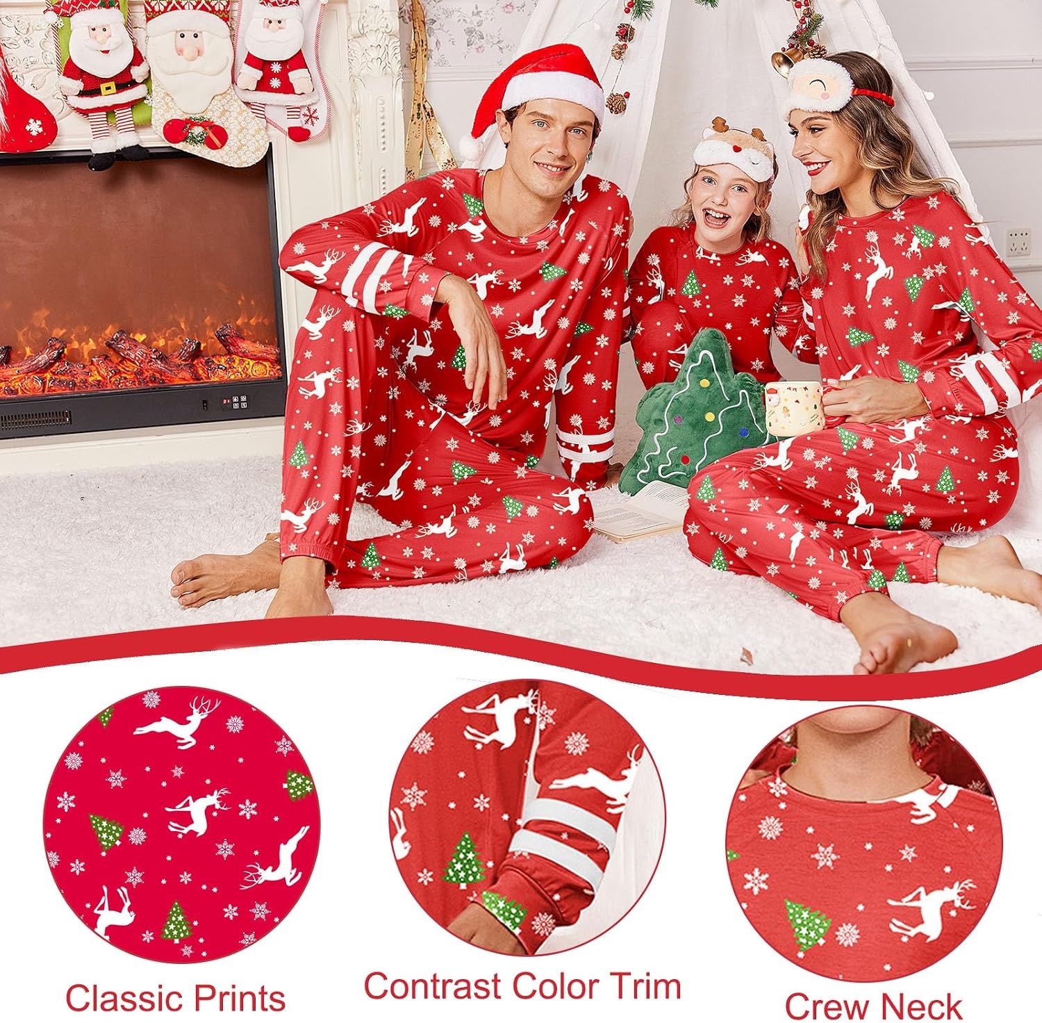 image:imageEkouaer Family Christmas Pajamas Matching Sets Cute Long Sleeve Couple PjsRedelk