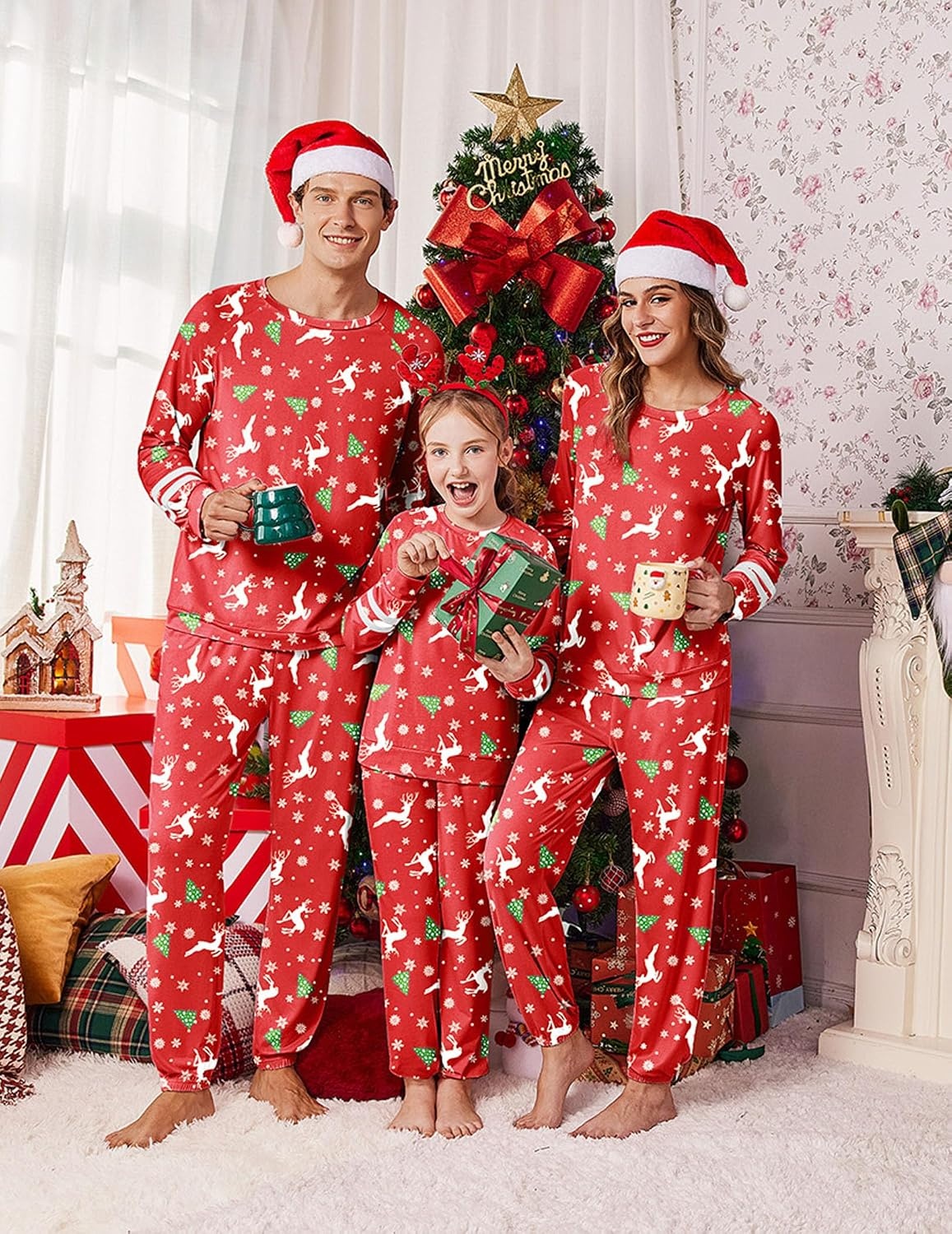 image:imageEkouaer Family Christmas Pajamas Matching Sets Cute Long Sleeve Couple PjsRedelk