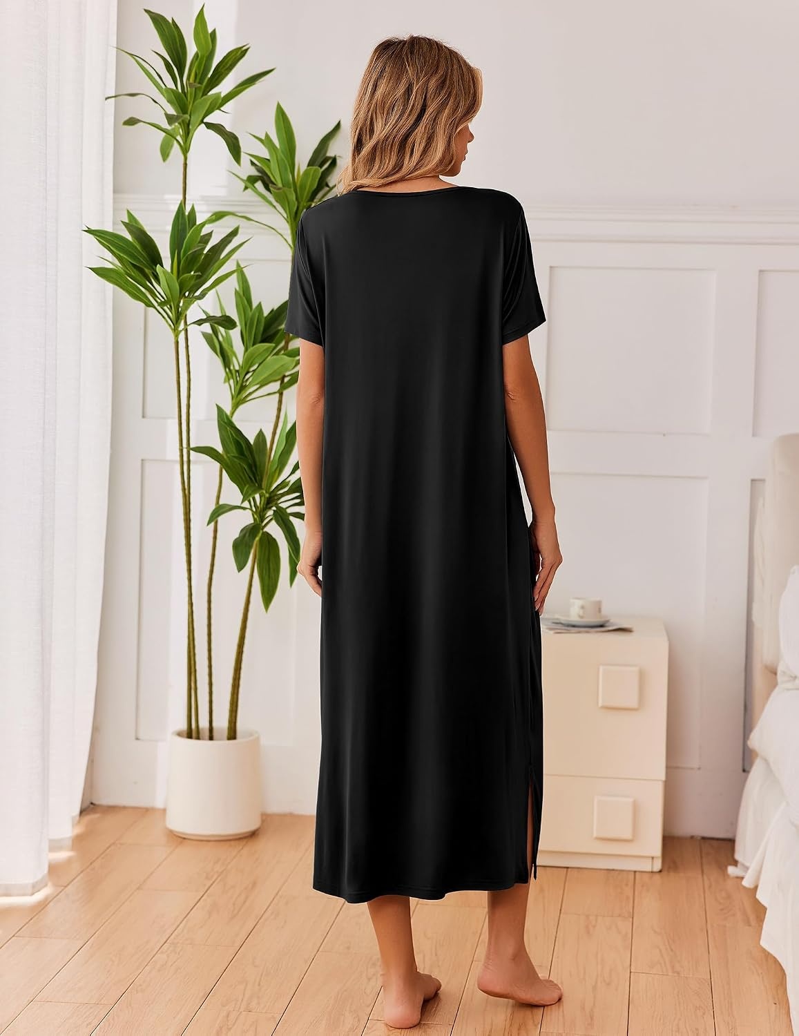 image:imageEkouaer Long Nightgowns for Women 3 Pack Plus Size Short Sleeve House DressBlackGreyBlack Butterfly