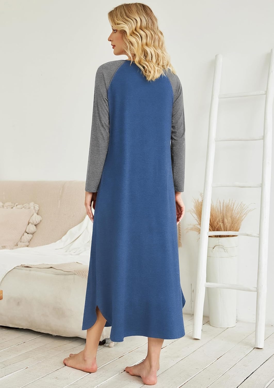 image:imageEkouaer Long Nightgowns for Women Long Sleeve House Dress with PocketsBlue