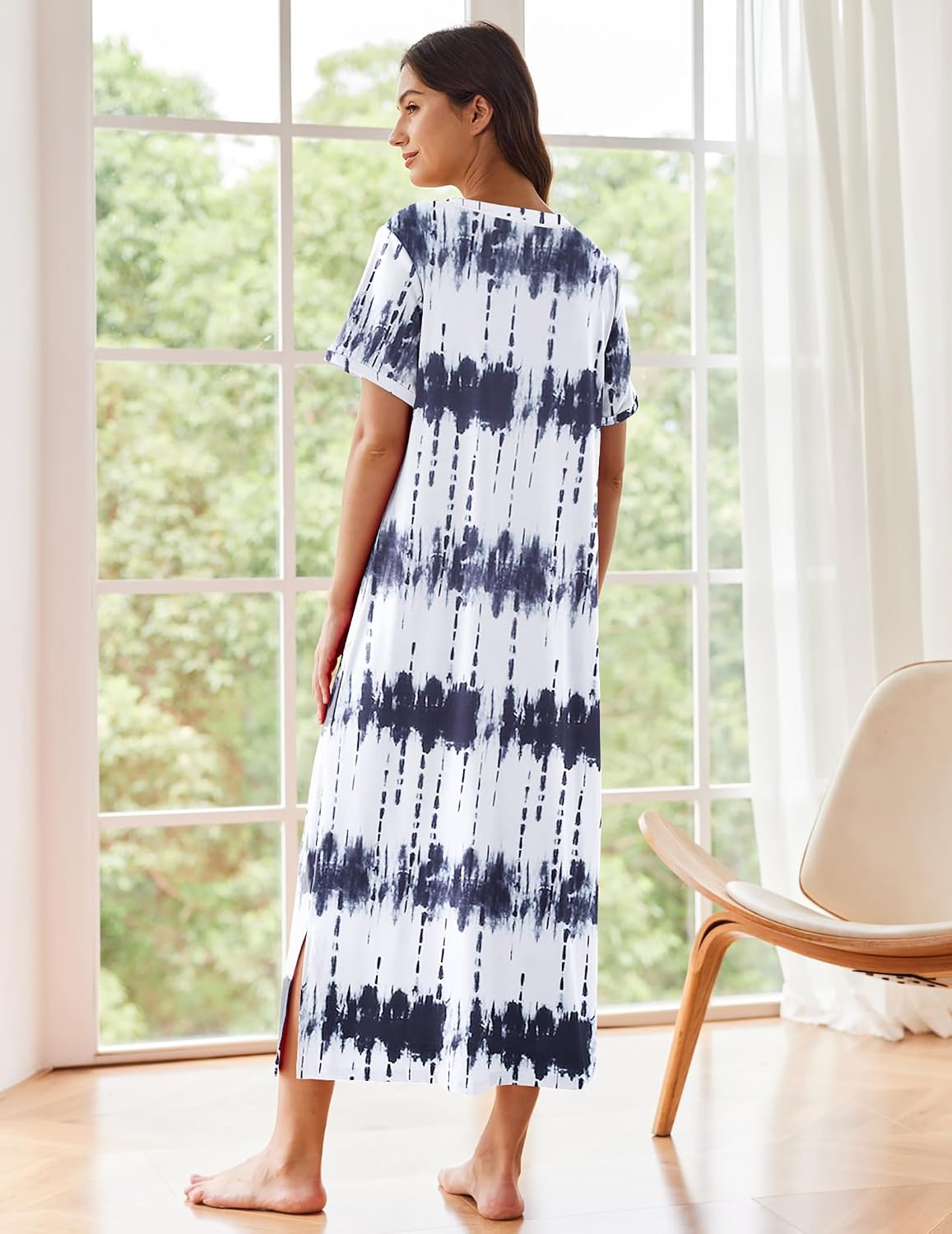 image:imageEkouaer Long Nightgowns for Women Short Sleeve Night Gown with PocketsPat7