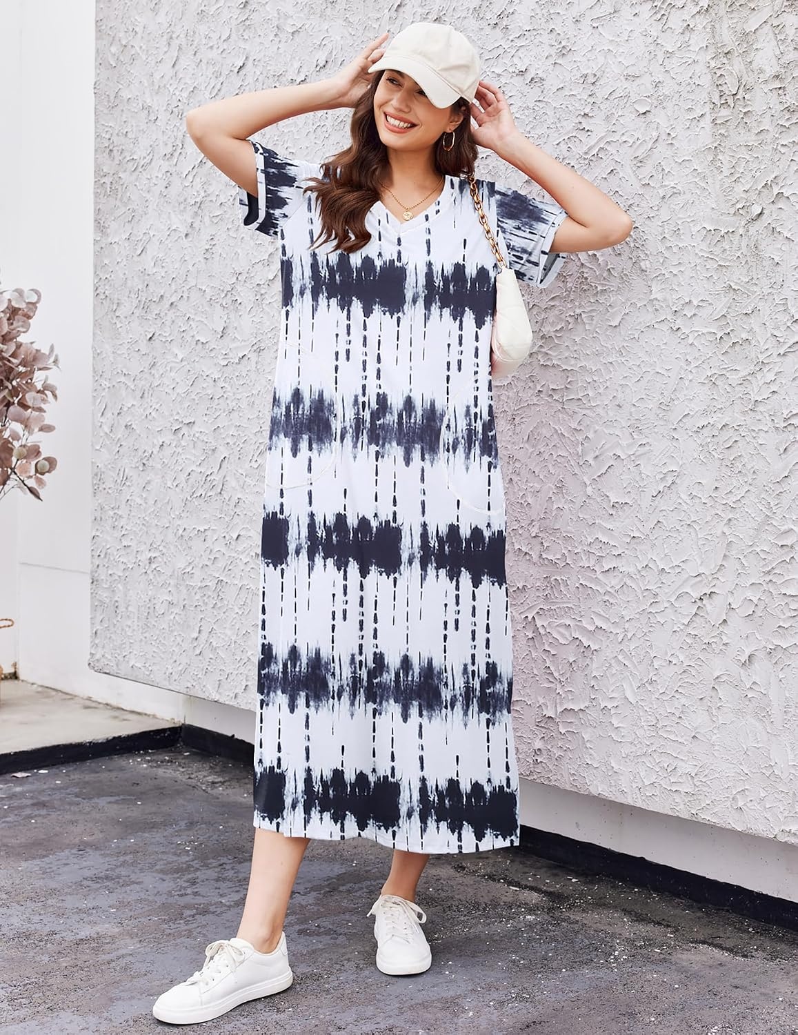 image:imageEkouaer Long Nightgowns for Women Short Sleeve Night Gown with PocketsPat7