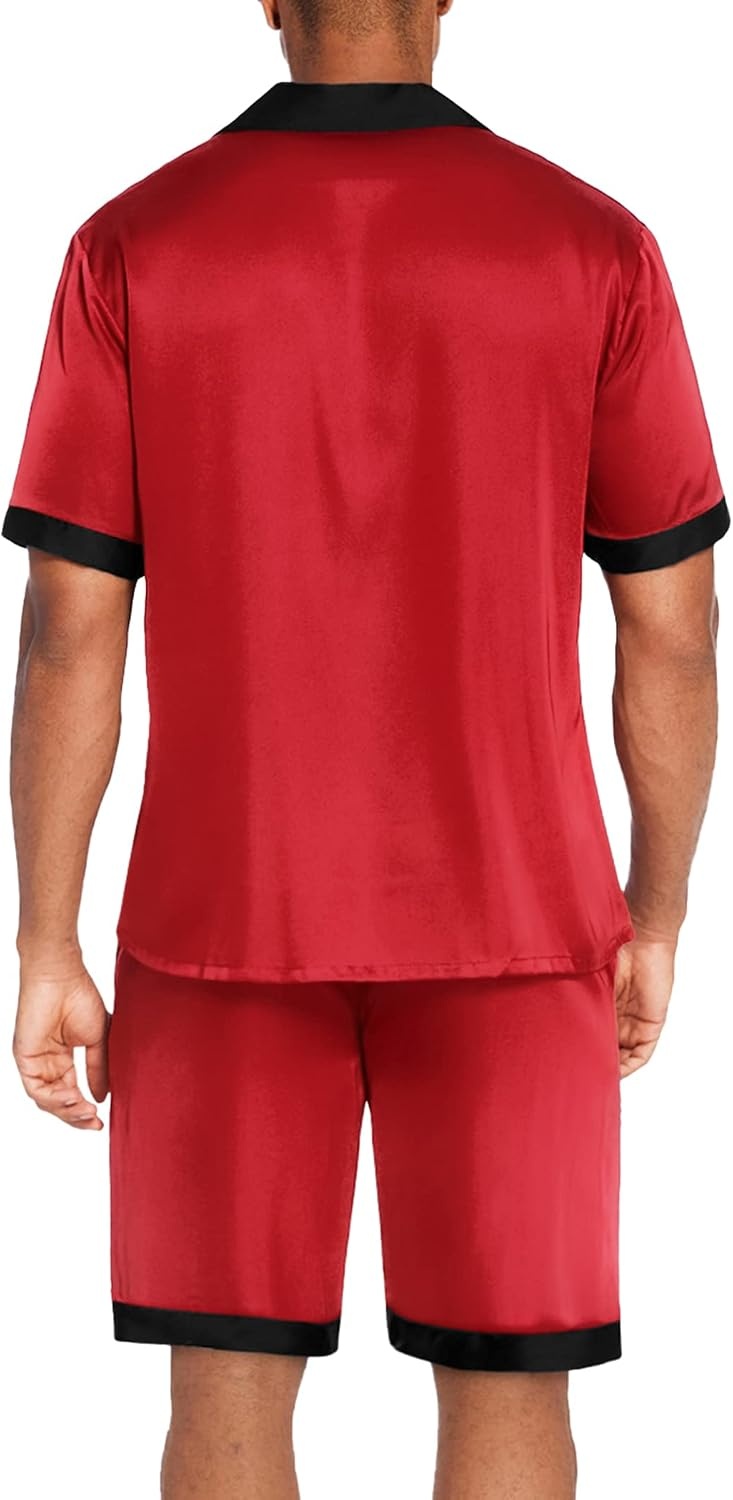 image:imageEkouaer Men Silk Pajamas Set 2 Pieces Satin Pj Button Down Loungewear Sets01 Red