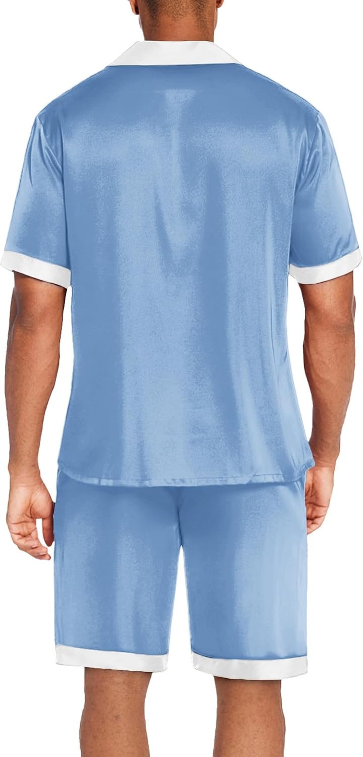 image:imageEkouaer Men Silk Pajamas Set 2 Pieces Satin Pj Button Down Loungewear SetsBlue
