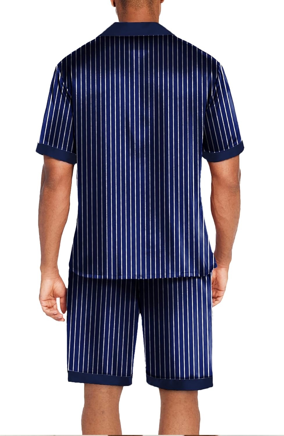 image:imageEkouaer Men Silk Pajamas Set 2 Pieces Satin Pj Button Down Loungewear SetsBlue Striped