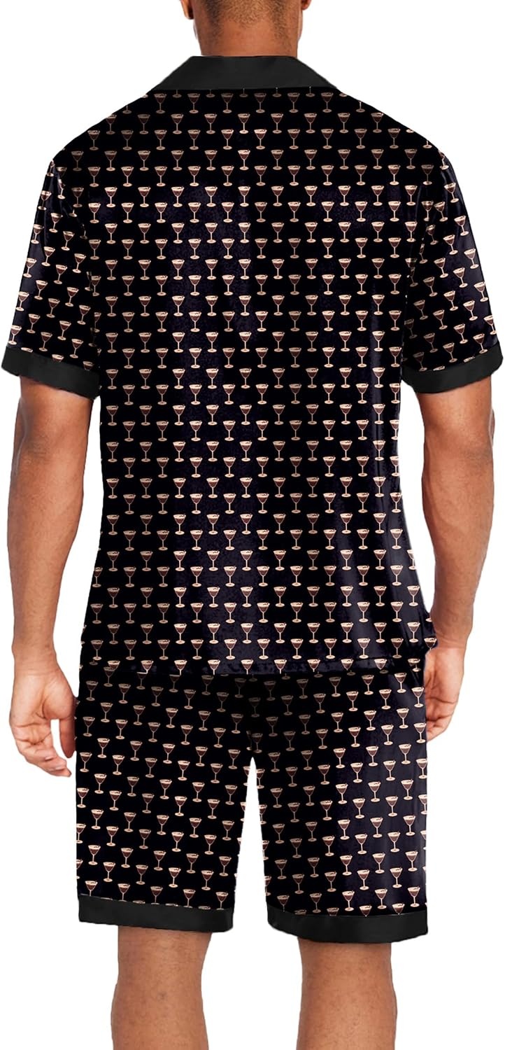 image:imageEkouaer Men Silk Pajamas Set 2 Pieces Satin Pj Button Down Loungewear SetsMartini
