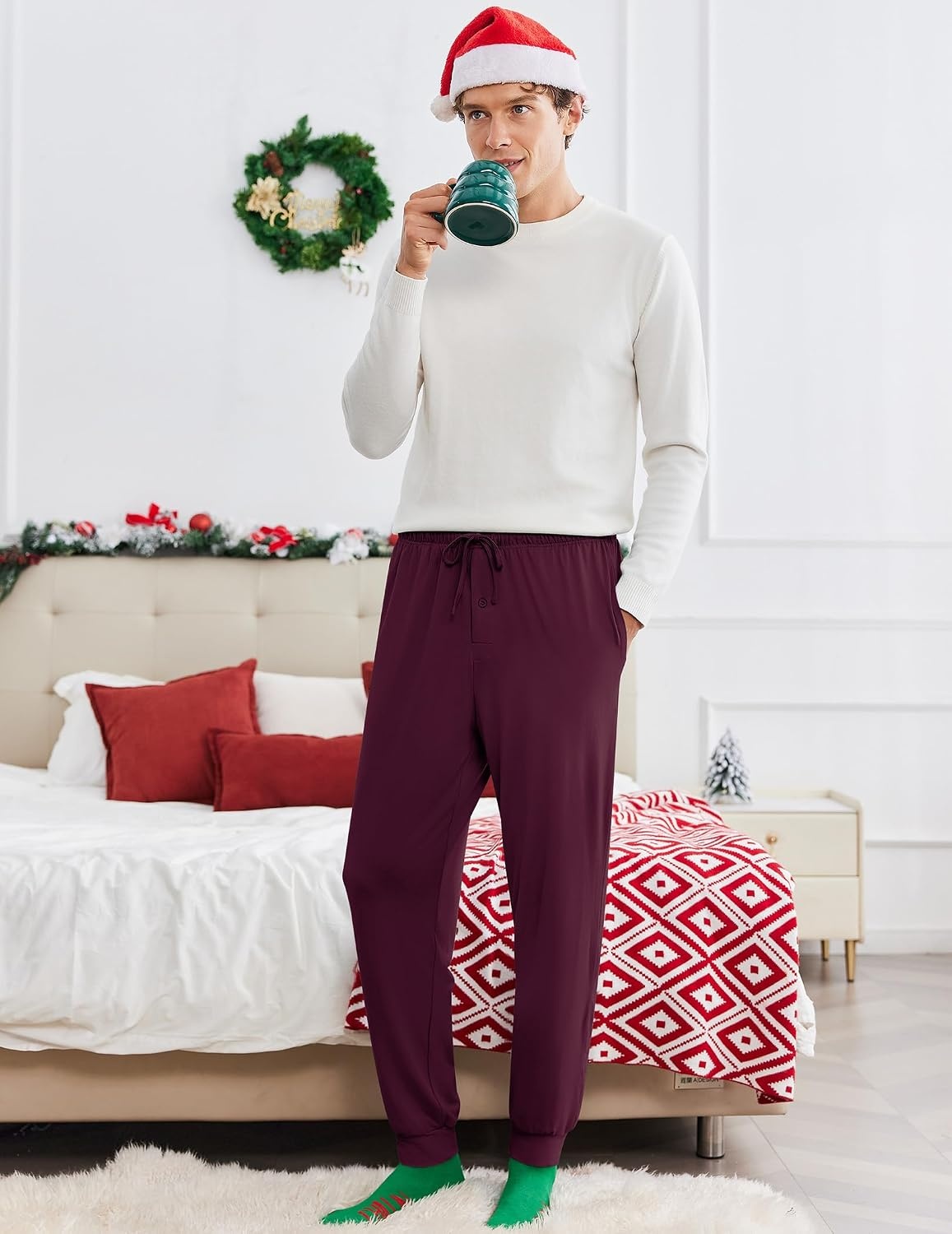 image:imageEkouaer Mens Pajama Pants Jogger Comfy Loungewear with Pockets Drawstring2 Packblackred