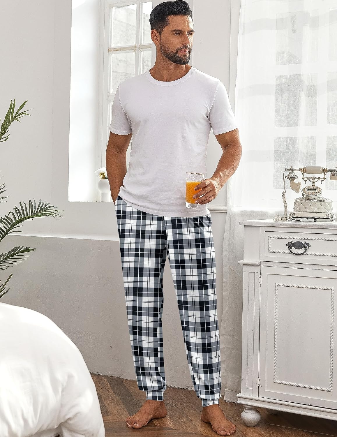 image:imageEkouaer Mens Pajama Pants Jogger Comfy Loungewear with Pockets DrawstringBlack Plaid